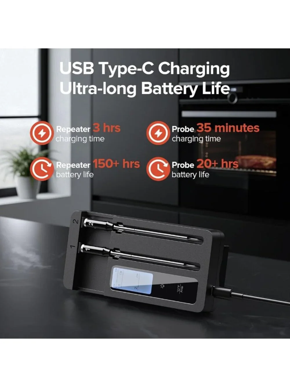 Smart Wireless Meat Thermometer with 2 Probes, WiFi Base & Magnetic Mount